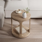 COZAYH Farmhouse Small End Table Wood Round Side Table for Small Space Rustic Pedestal Table for Living Room, Office, Couch, Distressed Wood Grey Finish