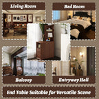 Walnut Corner Tables with Drawers & Open Shelves, Tall & Bedside Nightstands with Charging Station for Living Room & Bedroom