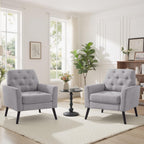 Accent Chair Set of 2, Mid Century Modern Living Room Chairs, Upholstered Armchair with Tufted Back & Wood Legs, Single Sofa Reading Side Chair for Bedroom Office Waiting Room, Light Grey