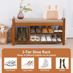 PETKABOO Shoe Bench with Hidden Drawer and Side Holder, 2 Tier Entryway Bench with Storage 39.4 in, Bamboo Shoe Rack with Cushion for Entryway Hallway Living Room Bedroom