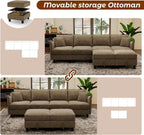 WorthFurni 112" Modular Sectional Sofa U Shape Couches with Storage Ottoman and Washable Cushion Cover for Living Room, Bedroom, Apartment(Brown)