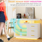 40" LED Buffet Cabinet with Charging Station, Auto Sensor Kitchen Storage Cabinet with RGB 24 Color Lights, Coffee Bar Cabinet with 3 Drawers,Sideboard Buffet Cabinets for Living Room (White)