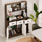 Kitchen Pantry Storage Cabinet, Hutch Cabinet with Buffet Cupboard, Utility Pantry with Microwave Stand, Household Wall Tall Sideboard with 3 Drawers, 5 Doors Open Shelves for Kitchen, Dinin