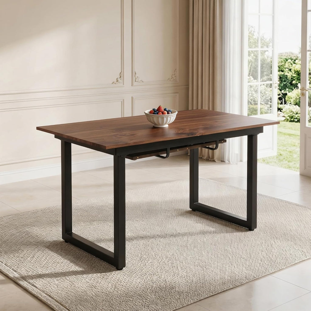 Extendable Dining Table for 4-8, 55"-71" Rectangular Kitchen Table, Modern Farmhouse Expandable Table with MDF Top, Space-Saving Wooden Table for Dining Room, Kitchen, Living Room, Office, Walnut