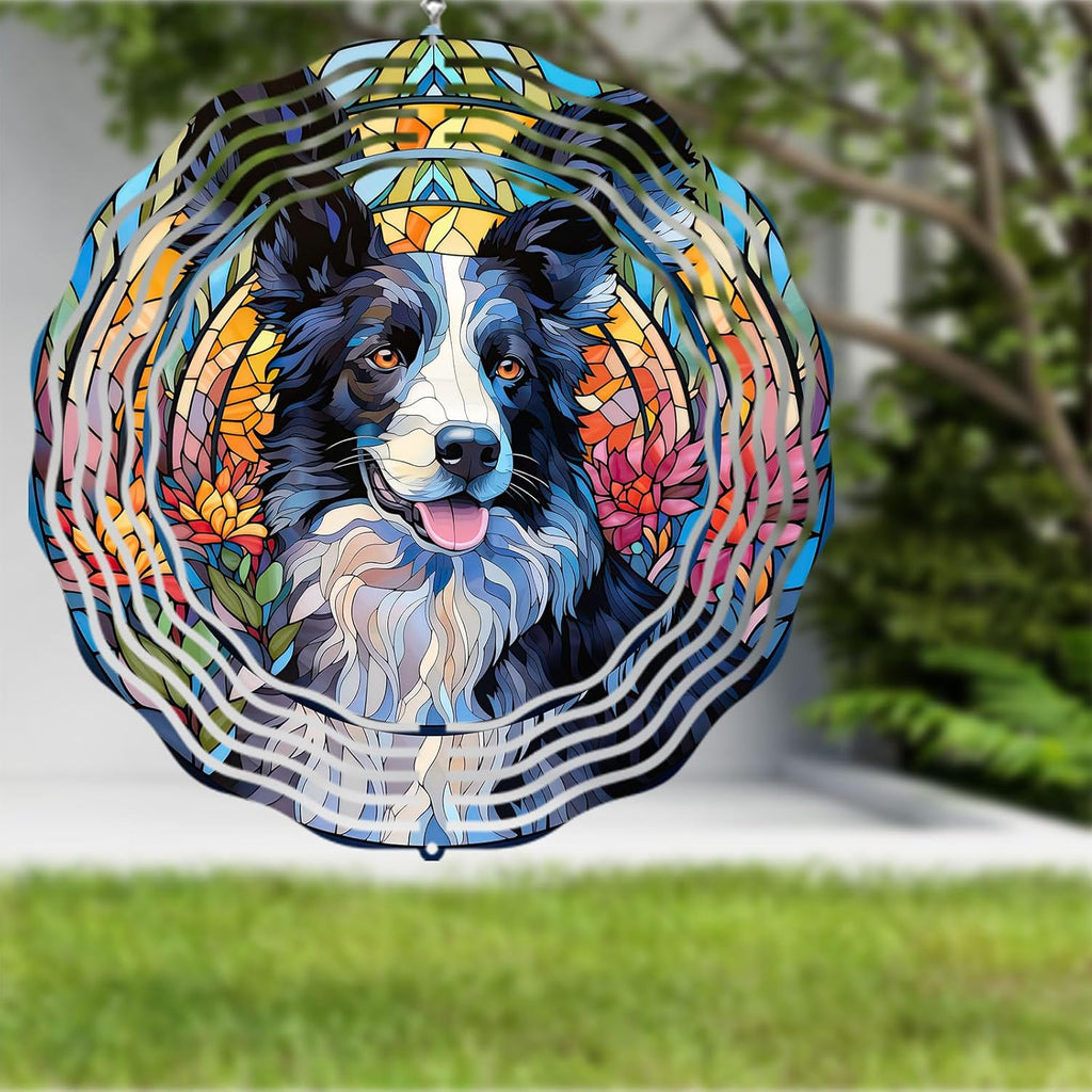 Border Collie Wind Spinner Pet Dog Memorial Gifts 3D Aluminum Metal Kinetic Hanging Wind Sculpture Spinners for Yard and Garden Indoor Outdoor Window Garden Decoration 8 Inch (Border Collie 1)