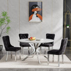 47" Round Faux Marble Dining Table for 4-6, Modern White Marble Top Kitchen Table for 6, Luxury Circle Dining Room Tables with Silver X-Shape Pedestal Base
