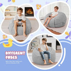 2FT Bean Bag Chair 2'Bean Bag Chairs with Memory Foam Filled Small Bean Bag | Bean bags with Machine Washable Cover Corded Plush Fabric, Comfy Chairs for Living Room, Bedroom, Dorm, Lightgrey