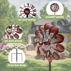 GUAGUA Classical Metal Wind Spinner Outdoor, 360 Degrees Swivel Wind Spinners for Yard and Garden, 74 Inch Kinetic Wind Sculptures Willow Leaves Patio Decor (Bronze & Red)
