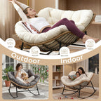 FINCATI Papasan Rocking Chair Indoor Outdooor, Oversized Wicker Recliner with Cushion and Frame, 450 lbs Heavy Duty Large Lounge Egg Chairs, Comfy Patio Rocker for Balcony Porch Garden Living Room