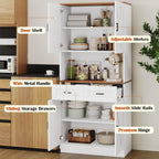 71" Tall Farmhouse Kitchen Pantry Cabinet , Storage Freestanding Cupboard, Modern Kitchen Hutch Bar Cabinet with Microwave Stand, Wood Buffet Sideboard with Drawers Shelves for Dining Room-White