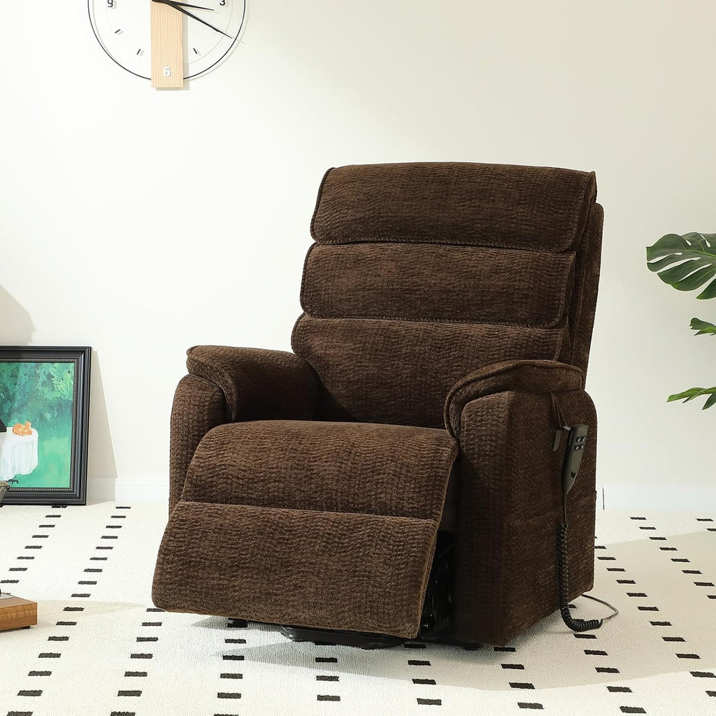 DYNOX Power Lift Recliner Chair for Elderly, Dual Motor Lay Flat Lift Chair with Heat & Massage, 350 LBS Capacity(9188,Chenille,Brown)
