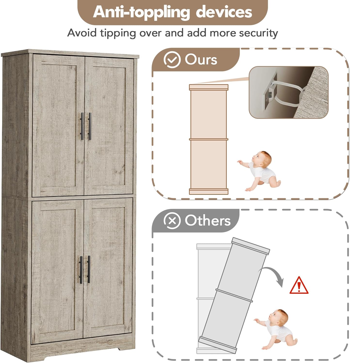 70" Tall Pantry Cabinet, Kitchen Pantry Cabinet with Doors and Adjustable Shelves, Freestanding Cupboard, Tall Storage Cabinet for Bathroom, Dining Room, Living Room, Gray