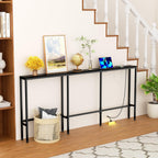 GRLEAF L Shaped 70" Narrow Console Sofa Table with Built-in Power Strip (2 AC Outlets & 2 USB Ports) – 4.9ft Power Cord, Metal Frame, Easy Assembly, Ideal for Behind Couch, Hallway (Black, 70IN)