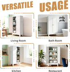 47.3 Inch White Metal Pantry Cabinet Freestanding Storage Organizer with 3 Adjustable Shelves 110lb Per Shelf Heavy Duty Cabinet for Living Room