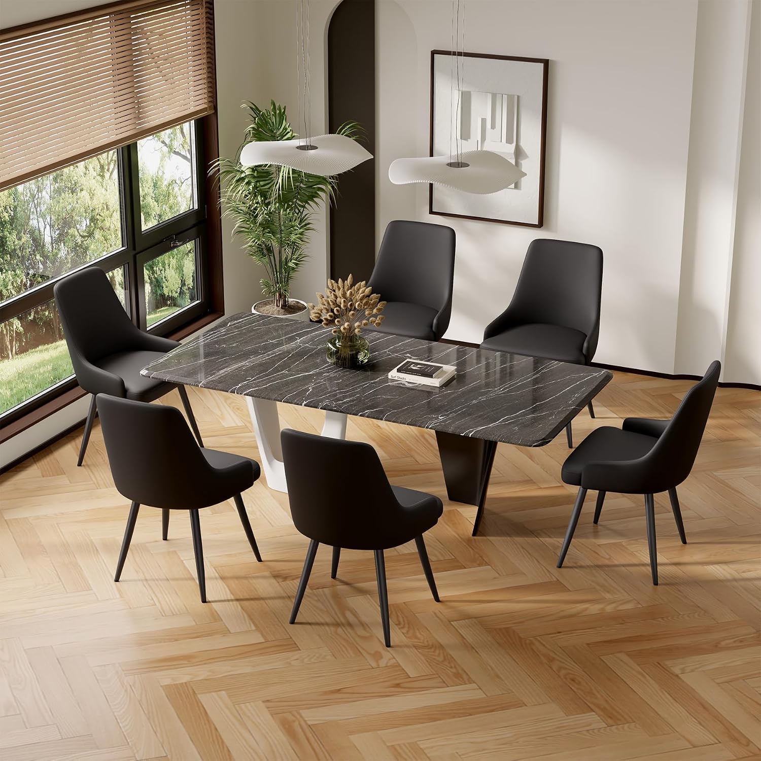 Faux Leather Chairs Set of 4, Waterproof Padded Seat,Black | Modern Dining Chair, Metal Legs, Ergonomic Wide Backrest, Stain Resistant, Easy 10-Min Assembly, Kitchen Living Room