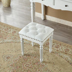 Vanity Bench Stool with Microfiber Leather Cushion, Vanity Chair Ottoman Dressing Stool with Solid Wood Legs for Bedroom, Makeup Room, Dressing Room, Easy Assembly (White)