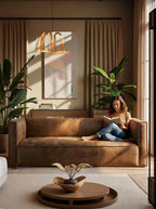 CHERS 83.3" Mid Century Modern Sofa, Luxury French Mixed Fabric Couch with Tight Back, Square Armrest Lounge Sofas for Living Room, Apartment, Bedroom, Office, Chestnut