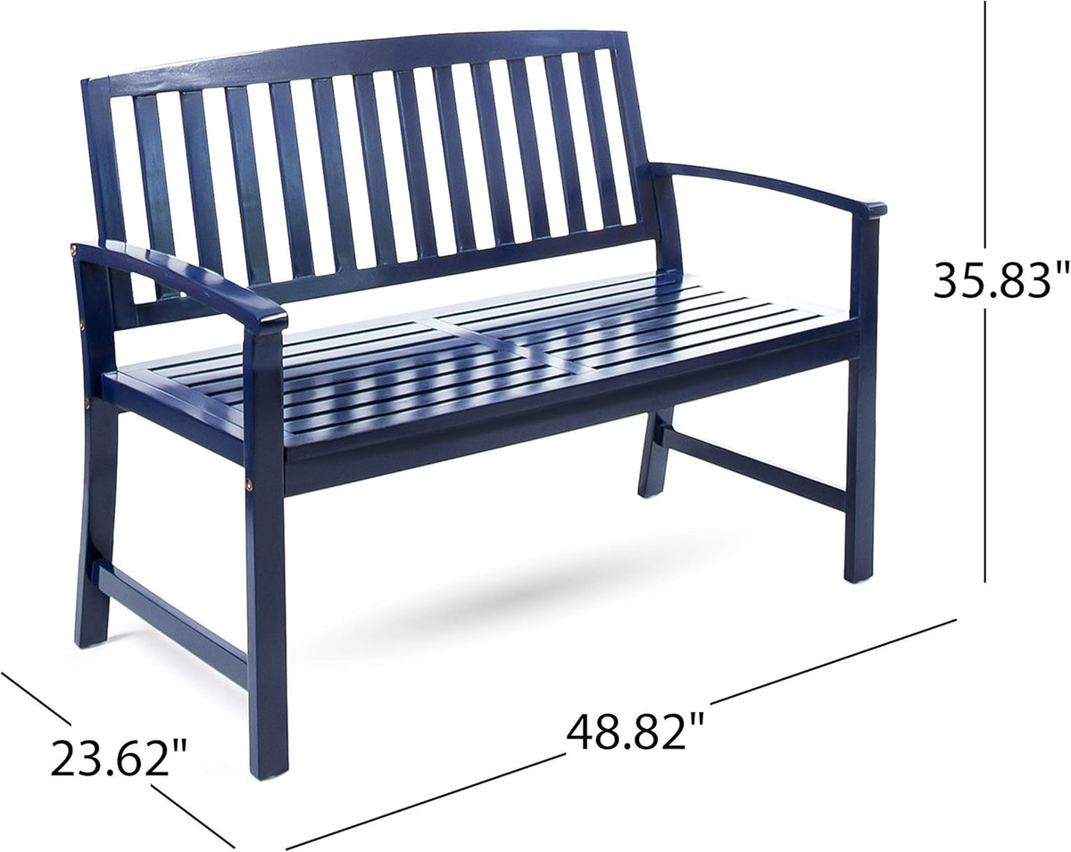 Christopher Knight Home Laurel Farmhouse Cottage Acacia Wood Bench, Pu Navy Blue
