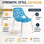 LeisureMod Asbury Modern Dining Chair, Blue, Polypropylene Seat | Chrome Legs, Comfortable Solid Back, Kitchen and Dining Room, Affordable Contemporary Seating