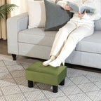 Adeco Small Velvet Foot Stool for Living Room & Bedroom, Boho Chic Upholstered Ottoman Footrest with Thick Padded Seat, Compact Under Desk Stool, 15 inch, Grass Green, Supports 335 lbs
