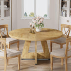 Tribesigns 47 inch Round Dining Table Wood Kitchen Table for Dining Room, 47" Dinner Room Tables for 4-6, Farmhouse Accent Furniture with Wooden Tabletop and Cross Base, Light Wood