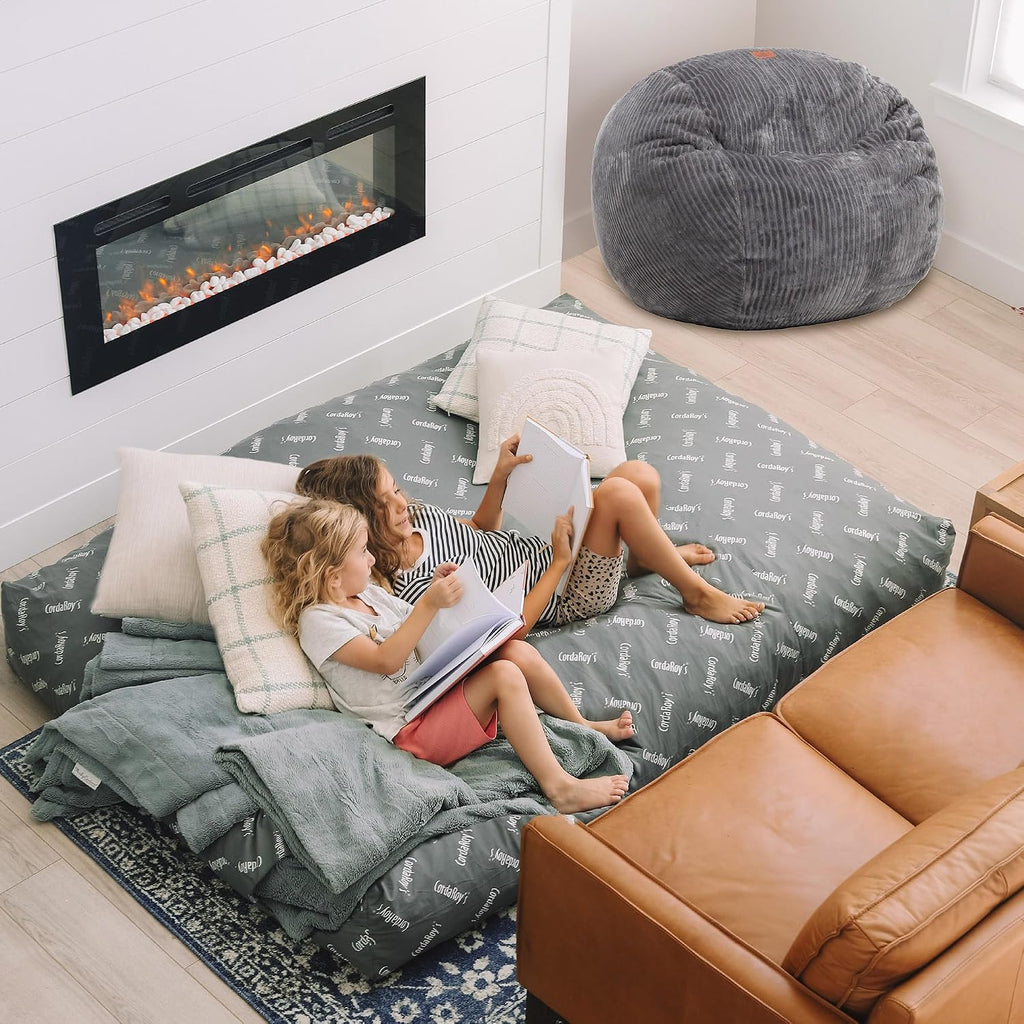 CordaRoy's Plush Bean Bag - Convertible Bean Bag Chair - Machine-Washable Plush Fabric Cover - for Basement, Living Room, Game Room, Dorm & More - Full Size - Grey | Made in The USA