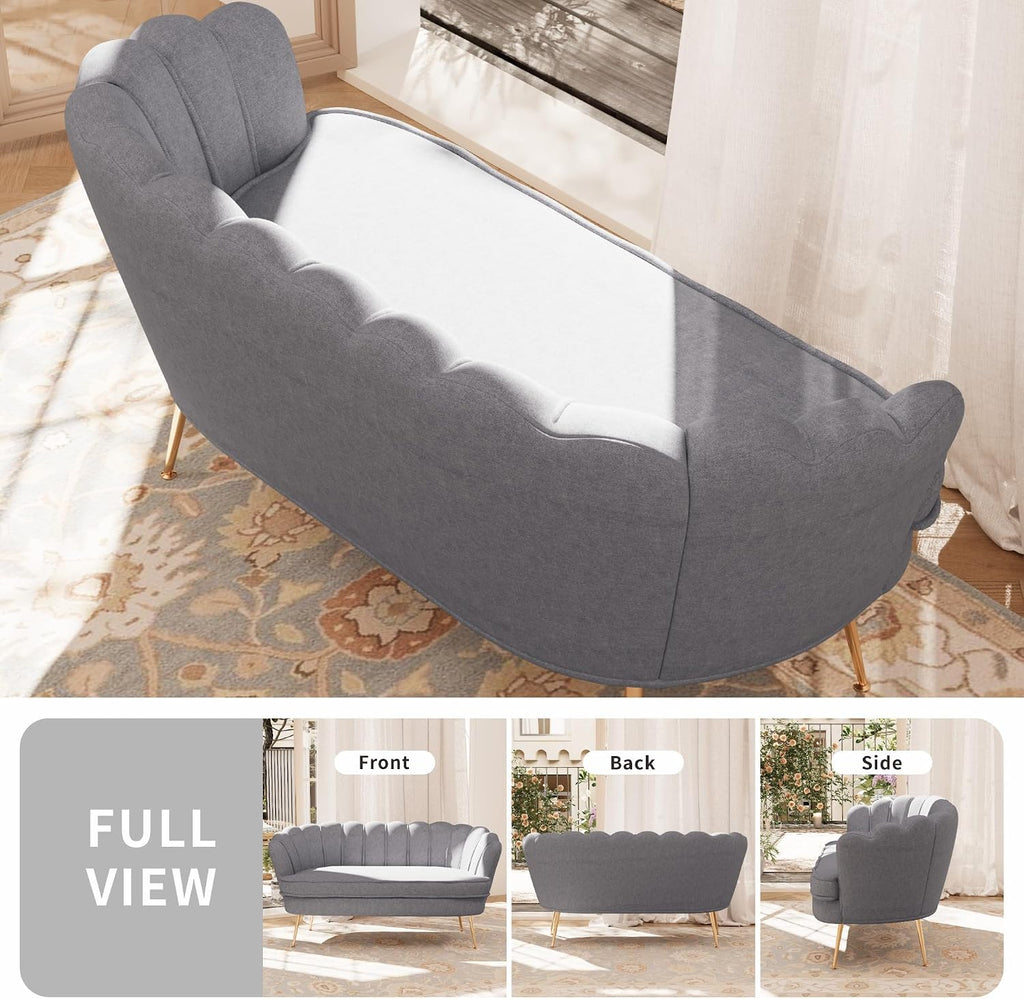 59'' Loveseat Sofa, Modern Chenille 2-Seater Sofa with Golden Legs, Comfy Upholstered Shell Accent Couch for Studio, Living Room, Store, Office (Light Grey).