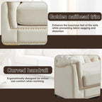 Harper & Bright Designs 84" Classic Modern Chesterfield Sofa - Velvet 3-Seater Couch with Rolled Arms, Tufted Back & Studs for Living Room - Beige