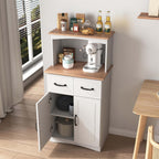 49''H Kitchen Cabinet with Countertop, Kitchen Pantry Cabinets with Doors/Drawers/Power Outlet, Freestanding Pantry Cabinet with Microwave Shelf & Wine Rack for Dining Room (White + MDF + Small)