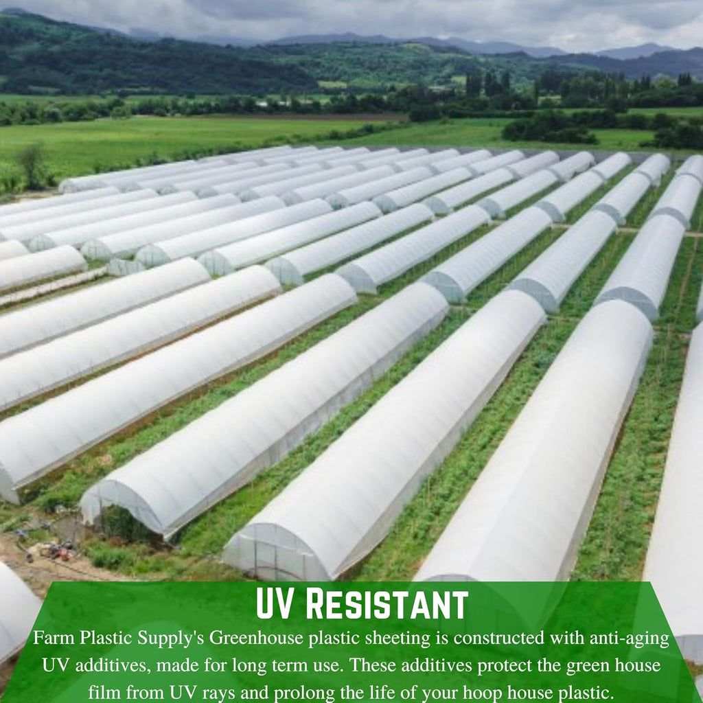 Farm Plastic Supply - String Reinforced 4 Year UV Resistant 10 mil White Greenhouse Plastic Sheeting - 4 Year UV Resistant Polyethylene Greenhouse Film, Hoop House Green House Cover (16' x 20')