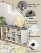 DINZI LVJ Shoe Storage Bench with Cushion, Cubby Shoe Rack with 12 Cubbies, Adjustable Shelves, Multifunctional Shoe Organizer Bench for Entryway, Mudroom, Hallway, Closet and Garage, White