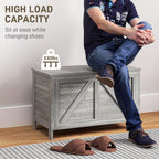 HOMCOM 30" Farmhouse Storage Bench Lift Top Storage Chest in Light Gray | Safety Hinge, Open Up 100°, Wooden Trunk, Bedroom, Entryway, Living Room