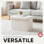 16.5in Small Storage Ottoman Foldable Sherpa Top Storage Bench,Foot Rest/Step Stool for Bedroom Dorm Entryway, Space Saving for Small Spaces- White