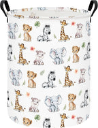 Round Jungle Wildlife Laundry Hamper, Cotton Canvas Storage Bin | Waterproof stain-resistant cotton canvas, reinforced hand grips, jungle wildlife print for bedroom, bath and dorm belongings