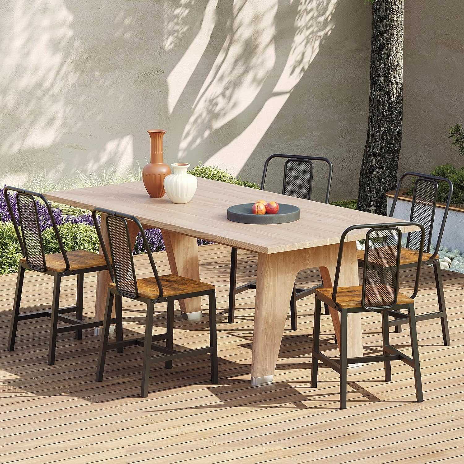 YATINEY Dining Chairs Set of 4, Farmhouse Kitchen Room Chairs, Rustic | Industrial Kitchen Chairs, Ergonomic Backrest, Wooden, MDF Board and Metal Legs, Easy Assembly, for Kitchen, Living Room