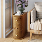 COZAYH 3-Drawer Wood Farmhouse End Table with Burl Finish, Narrow Rustic Sofa Side Tables with Metal Knobs, Slim Bedside Table with Back Storage Space for Living Room, Bedroom (Natural Burl)