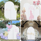 WEERRW White Arch Backdrop Cover Set of 2 Spandex Fitted Round Top Chiara Backdrop Stand Stretchy Wedding Covering for Event Birthday Party Banquet Decoration (6FT, 7.2FT)