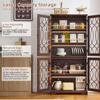 Joaxswe 67" Tall Pantry Cabinet, Wood Kitchen Pantries Cabinets with Glass Doors & Adjustable Shelves, Freestanding Vintage Cupboard with Large Storage for Dining Room, Bathroom, Walnut