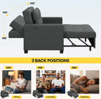Yaheetech Convertible Futon Sofa Bed 3-in-1 Sleeper Chair Bed Tufted Couch with Adjustable Backrest, 2 USB Ports for Living Room Bedroom Small Space, Dark Gray