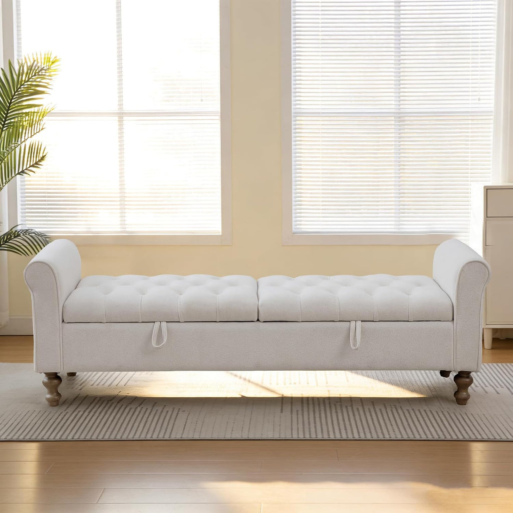 Chifee & Vingol 65" Storage Ottoman Bench Upholstered End of Bed Bench Modern Entryway Benches Double Openings Window Benches for Bedroom Living Room Entryway,Beige