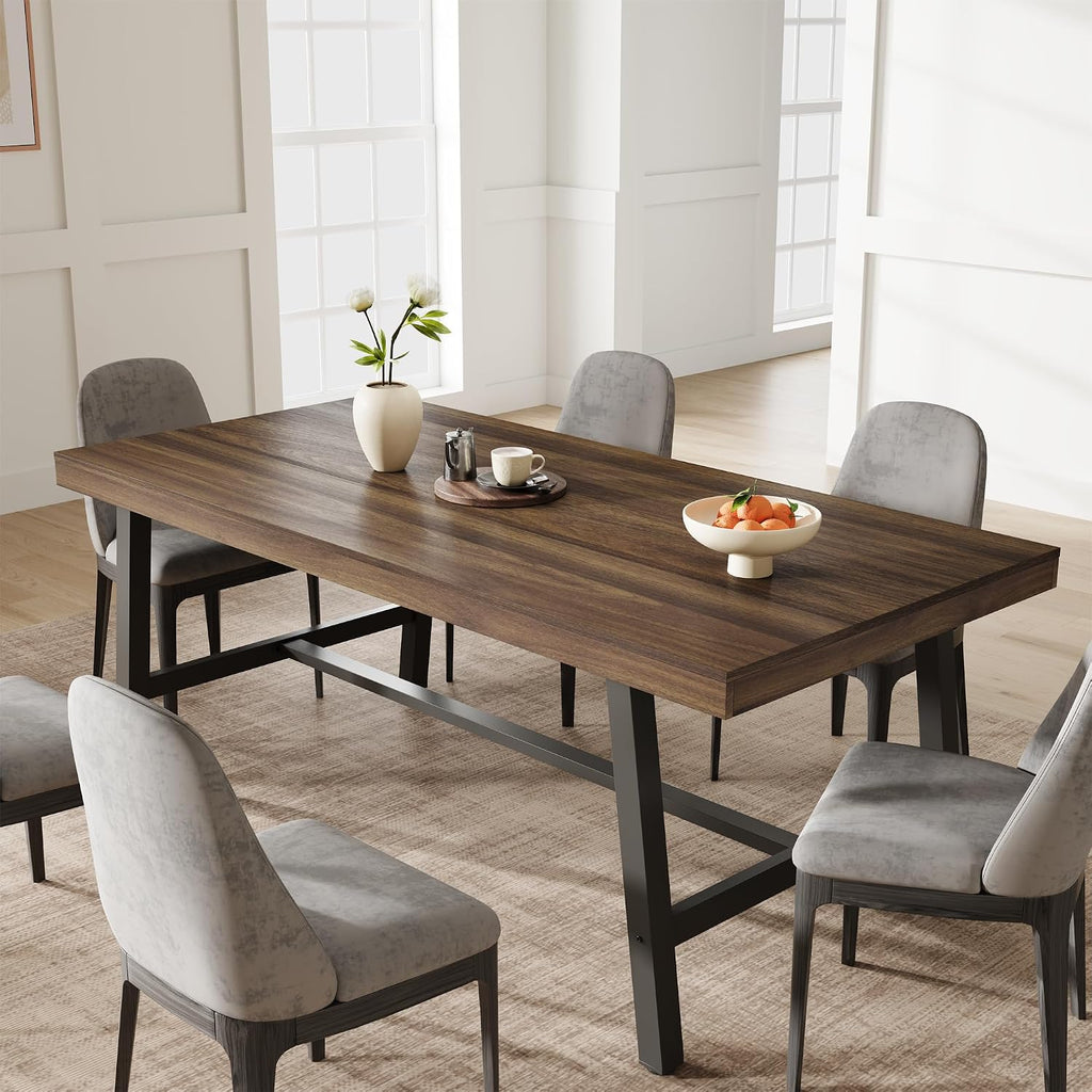 Garvee Industrial Dining Table for 6-8, 70.87" Heavy Duty Rectangular Kitchen Table with 2"×2" Metal Legs & Wood Top, Large Dining Table for Home Office, Dining Room, Brown.