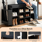Tangkula Shoe Storage Bench with Umbrella Holder, 40" Shoe Organizer with Cushioned Seat, 10 Cubbies & Adjustable Shelves, Wooden Industrial Shoe Rack for Entryway, Living Room, Bedroom (Black)
