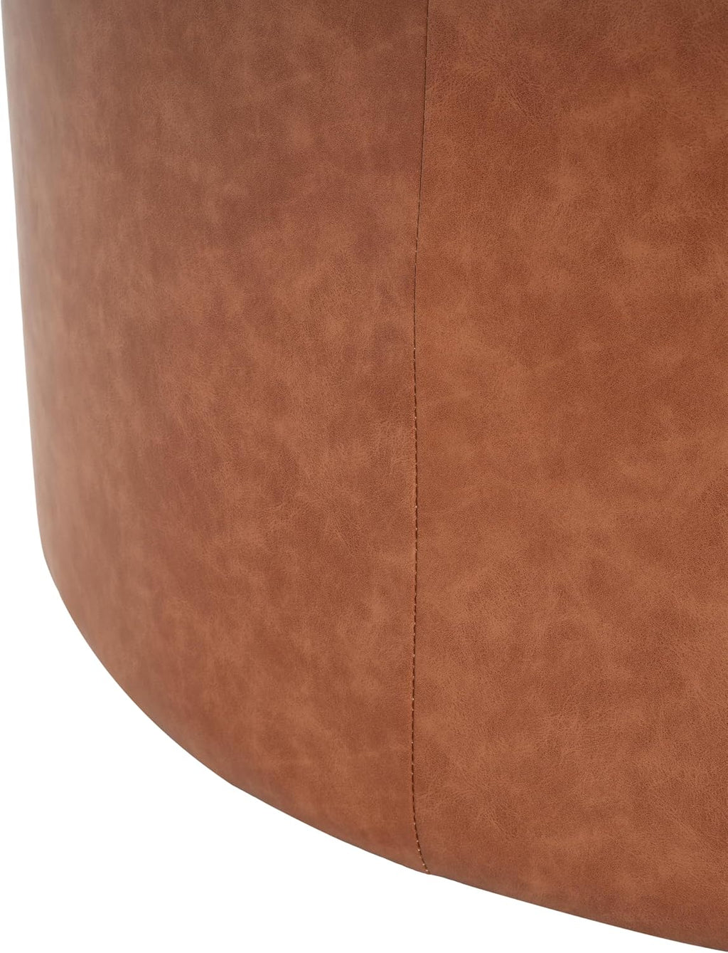 Merax 30.25" Modern Upholstered Round PU Leather Ottoman, Multifunctional Extra Seat, Side Table, Foot Rest, Stuffed Pouf Footstool for Living Room Bedroom, Cognac Brown