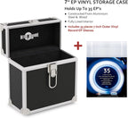 Aluminium 7" Vinyl Record EP Storage Case Holds up to 35 EPs (in PVC Sleeves) includes 35 Vinyl Record Outer Sleeves, Black, Retro Chic