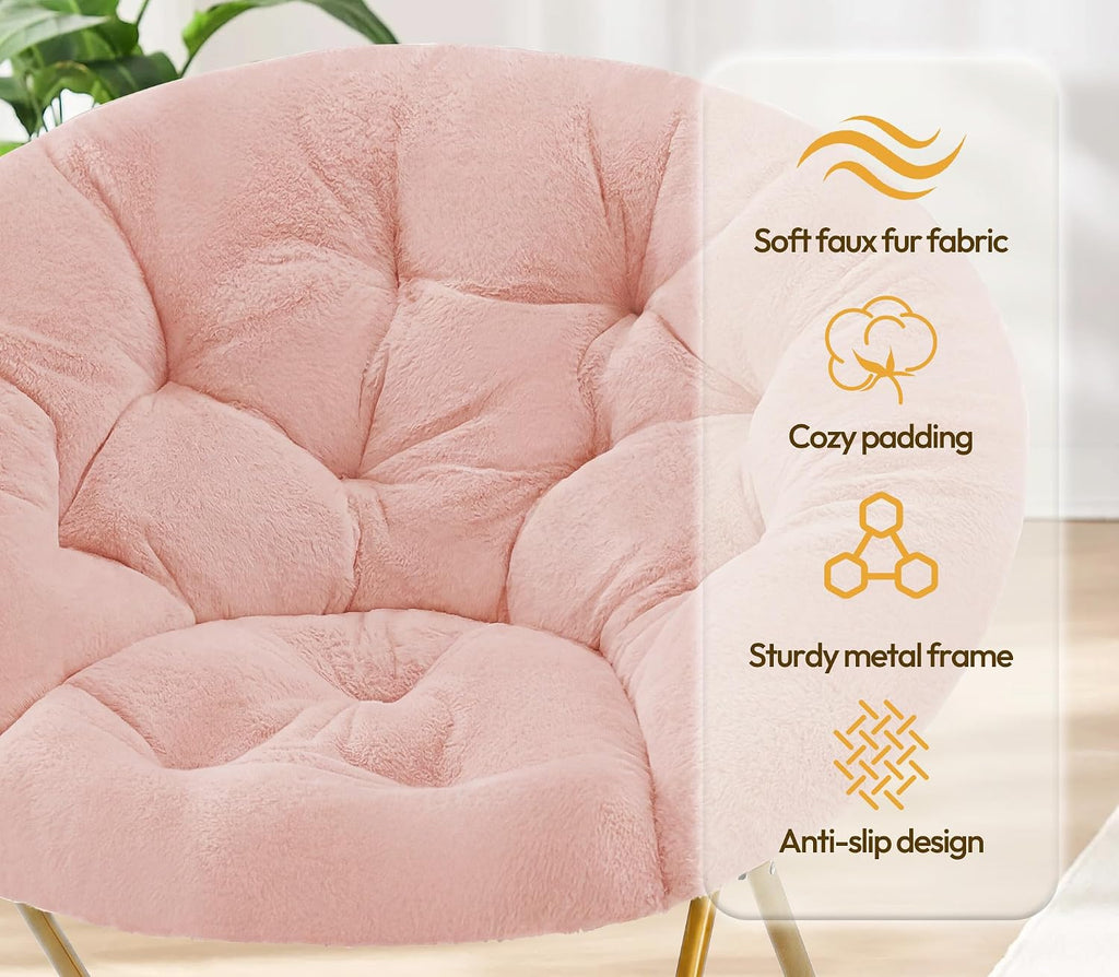 Cozy Saucer Chair, Padded Round Moon Lounge Chair for Bedroom Living Room | Thick Padded Cushion, Curved Relaxing Shape and Easy Folding Frame for Lounging, Reading and Dorm