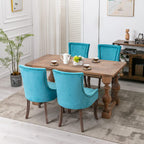 Ball & Cast Mid-Century Upholstered Dining Chairs Set of 2, Thickened Fabric Wingback Kitchen Chairs with Bronze Nail Head & Toned Solid Wood Legs, Blue