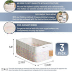 NaturalCozy 13.5”x8.5”x5.5” Rectangle Storage Baskets for Shelves 3 Pack | Cotton Rope Woven Small Baskets for Organizing | Small Storage Bins for Nursery, Bathroom, Closet, Shelf, Decorative