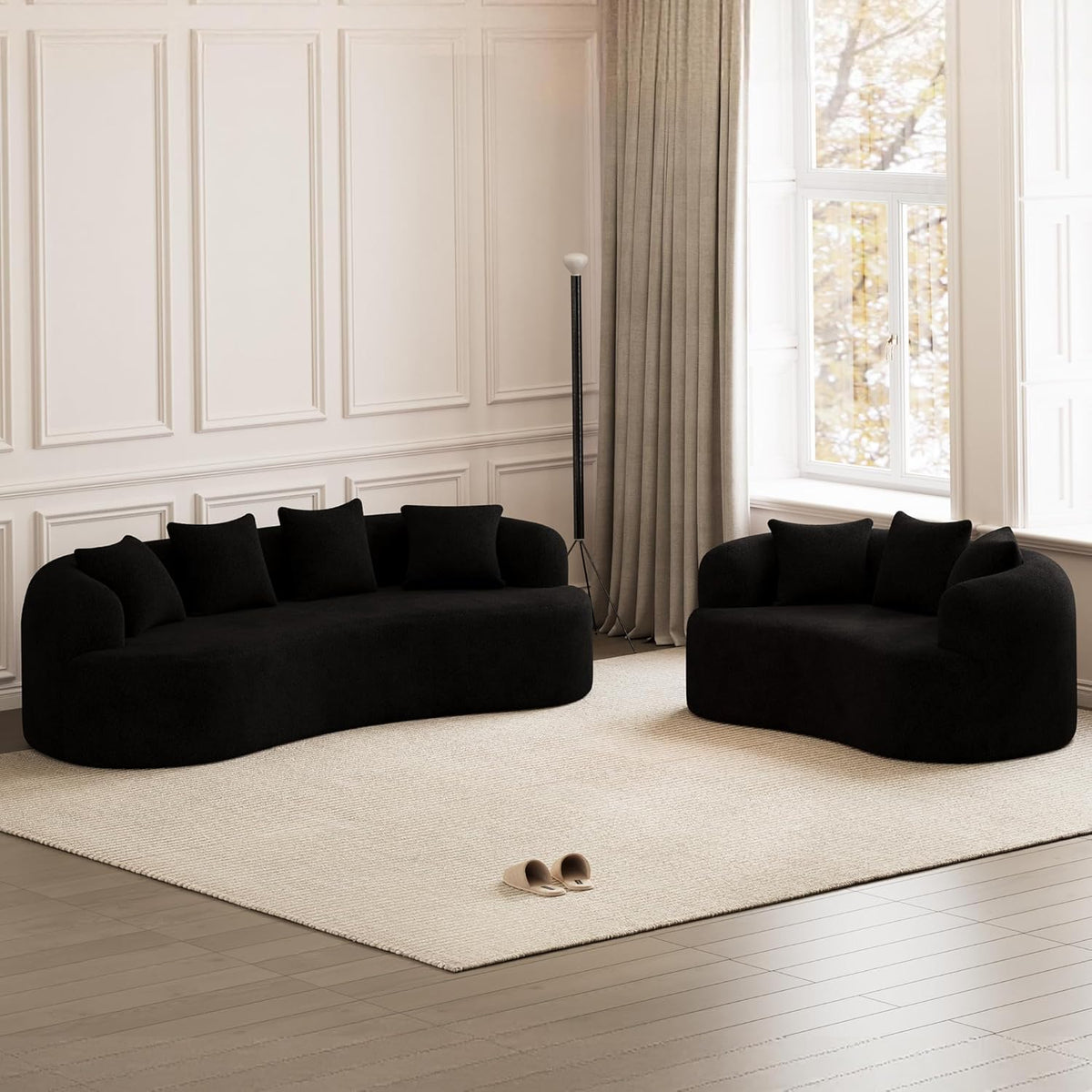 107" Curved Sofa for Living Room, Modern Chenille Cloud Couch Sofa, Luxury Plush Extra Deep 4-Seater Oversized Boucle Couch for Small Spaces, Apartment‌, No Assembly Required, Black