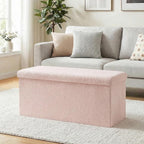 30 Inches Storage Ottoman Bench - Square Ottoman with Sherpa Top,Storage Bench for Bedroom 30" L x 15" W x 15" H - Pink
