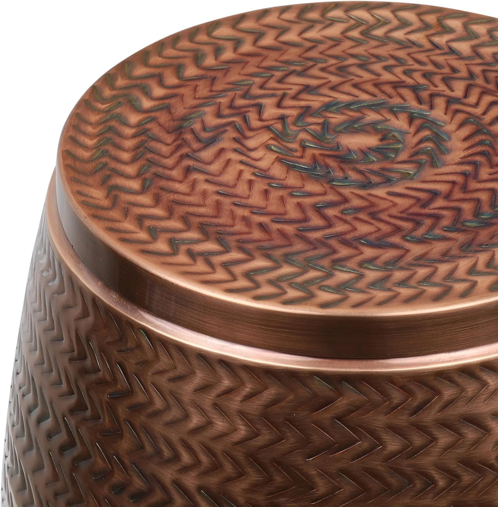 happimess SSL2003A Jasper 15" Modern Rustic Arrow-Hammered Metal Drum Storage Side Table with Lid, End Table for Decoration in Living Room, Bedroom, Bathroom, Antique Copper
